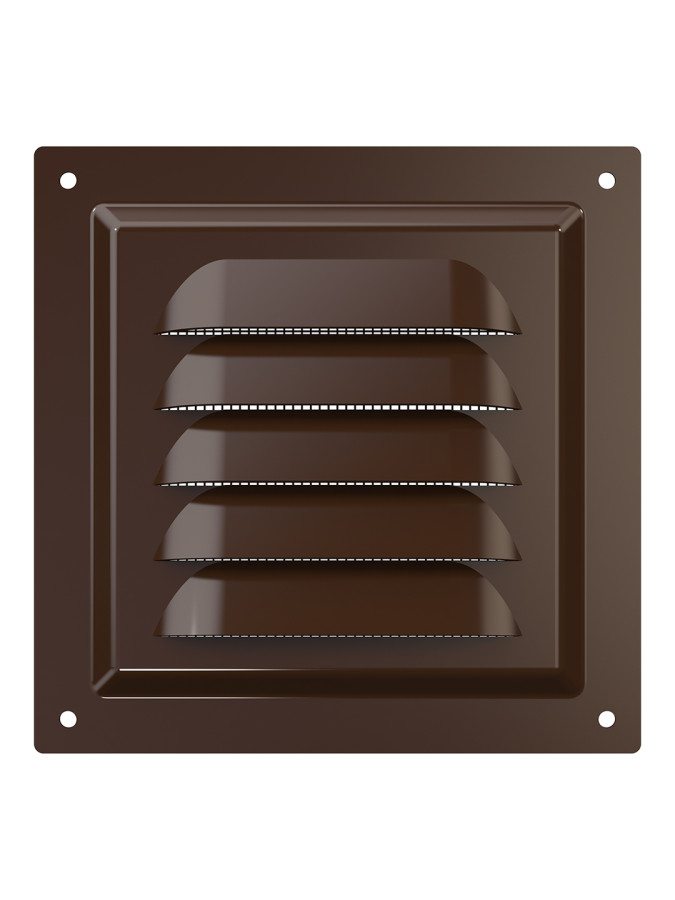 1212МЭ кор, Решетка вентиляционная с покрытием полимерной эмалью, с сеткой 125х125, Сталь,коричневая 1212МЭ кор