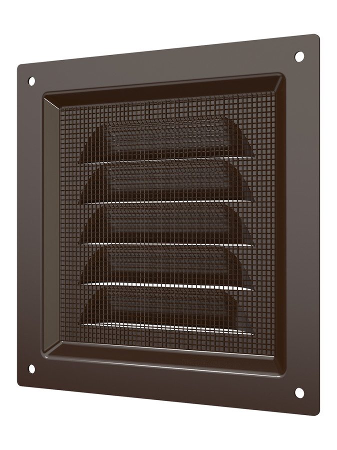 1212МЭ кор, Решетка вентиляционная с покрытием полимерной эмалью, с сеткой 125х125, Сталь,коричневая 1212МЭ кор