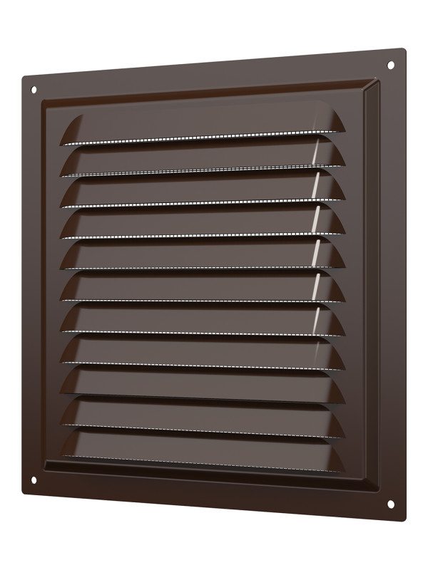 2020МЭ кор, Решетка вентиляционная с покрытием полимерной эмалью, с сеткой 200х200, Сталь,коричневая 2020МЭ кор