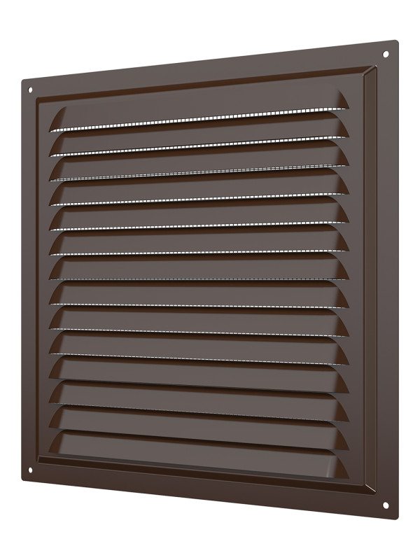 2525МЭ кор, Решетка вентиляционная с покрытием полимерной эмалью, с сеткой 250х250, Сталь,коричневая 2525МЭ кор