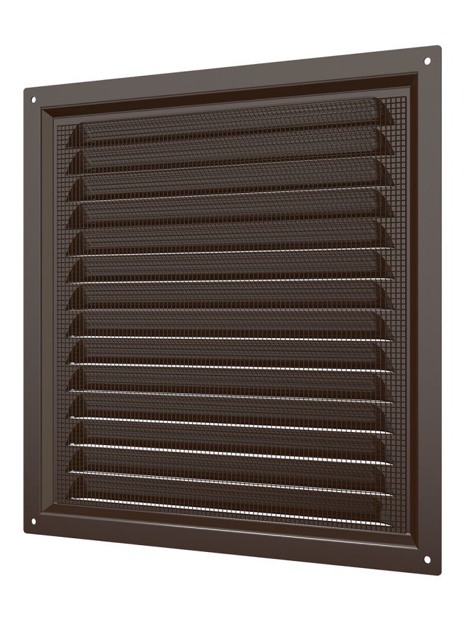 2525МЭ кор, Решетка вентиляционная с покрытием полимерной эмалью, с сеткой 250х250, Сталь,коричневая 2525МЭ кор