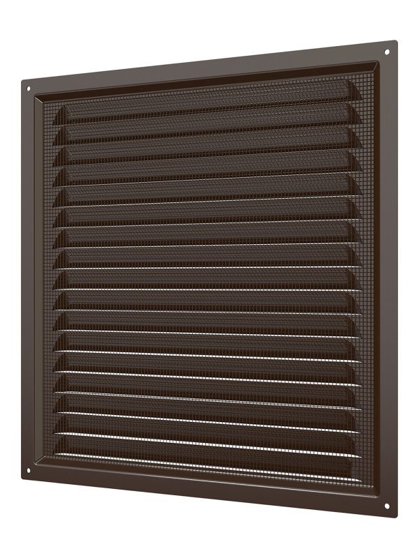 3030МЭ кор, Решетка вентиляционная с покрытием полимерной эмалью, с сеткой 300х300, Сталь,коричневая 3030МЭ кор