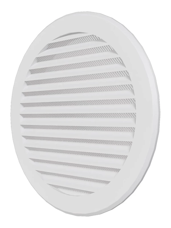 Решетка вентиляционная круглая с пластиковой сеткой D200 вытяжная АБС с фланцем D160,16РКС 16РКС