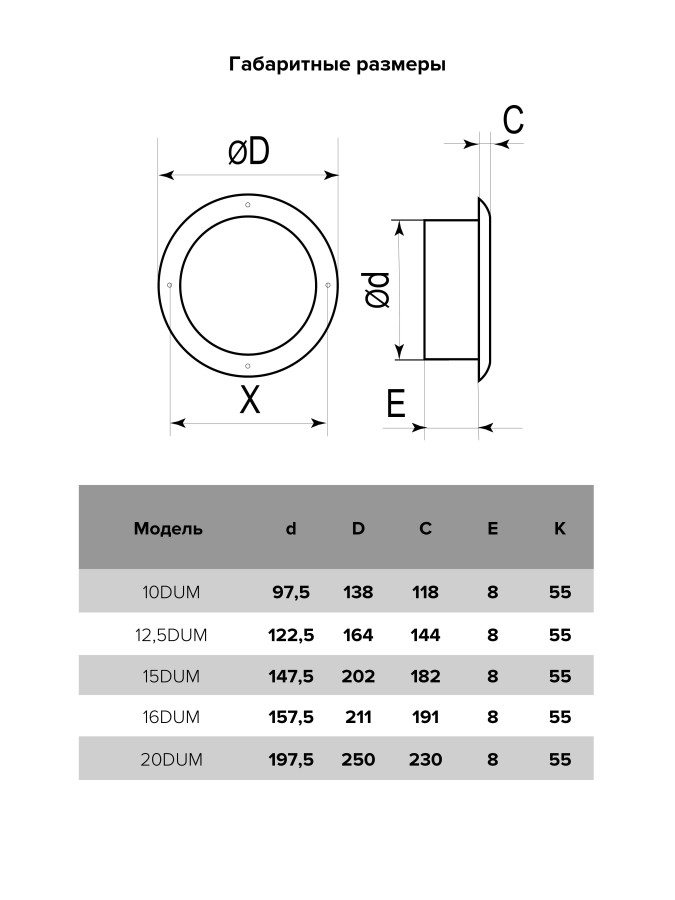 20DUM, Анемостат приточно-вытяжной разъемный с фланцем окрашенный металл D200 20DUM