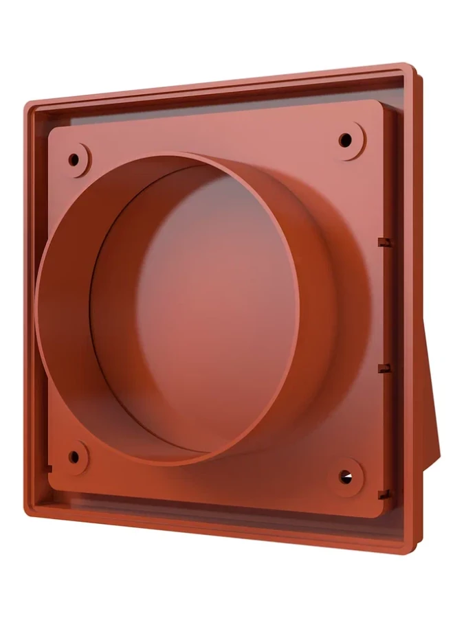 1515К10ФВ терр, Выход стенной вытяжной с обратным клапаном 150х150 с фланцем D100, ASA,терракотовый 1515К10ФВ терр