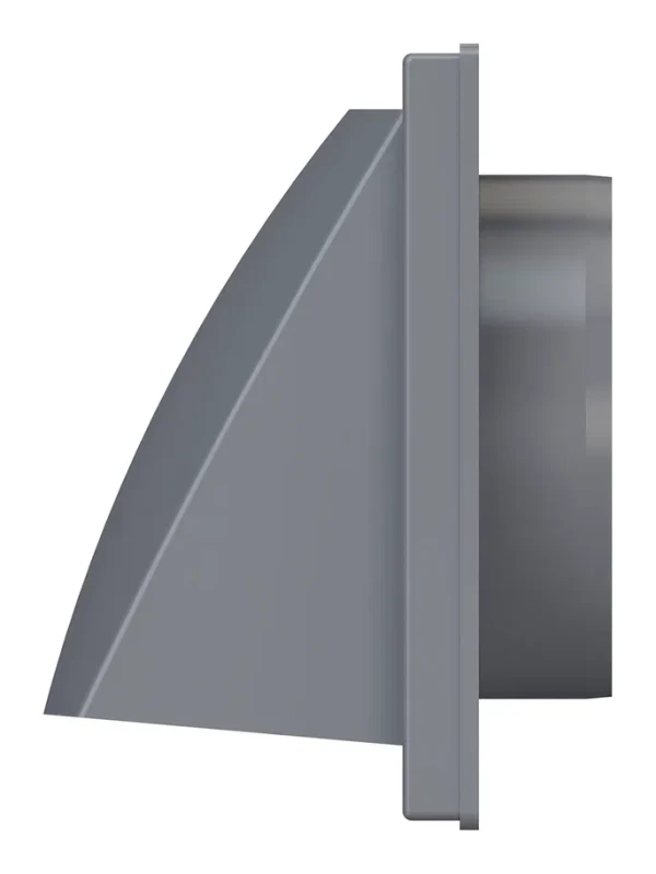 1515К10ФВ сер, Выход стенной вытяжной с обратным клапаном 150х150 с фланцем D100, ASA, серый 1515К10ФВ сер