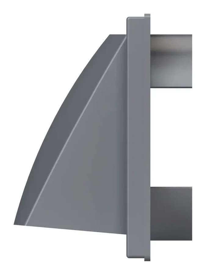 1515К12,5ФВ сер, Выход стенной вытяжной с обратным клапаном 150х150 с фланцем D125, ASA, серый 1515К12,5ФВ сер