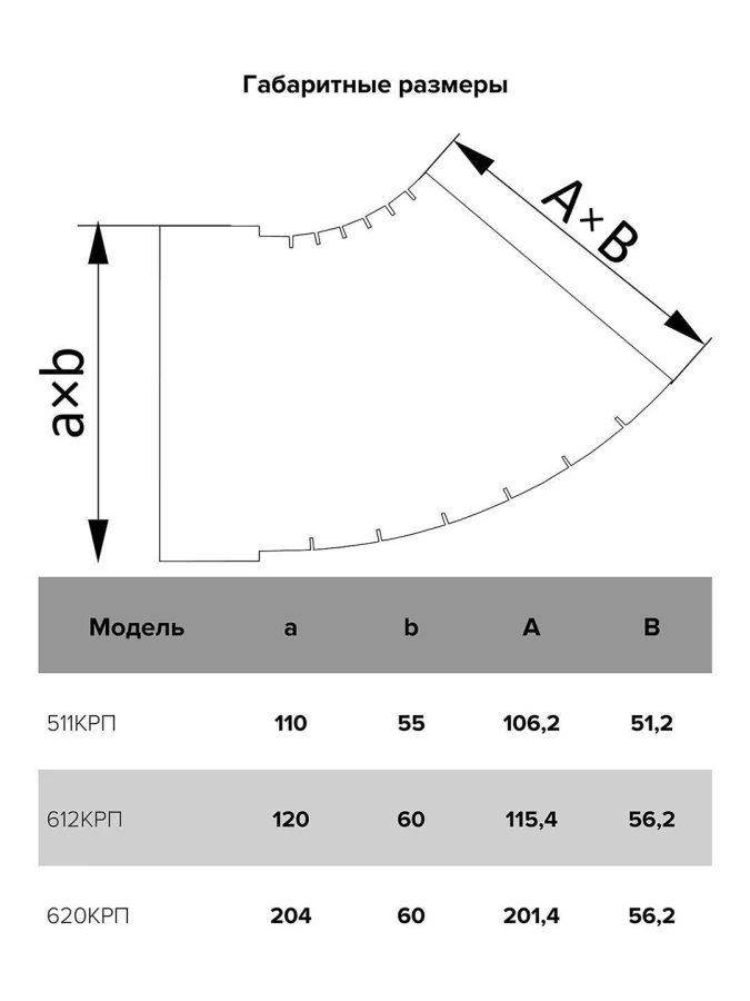 511КРП, Колено разноугловое горизонтальное пластик, 55х110 511КРП